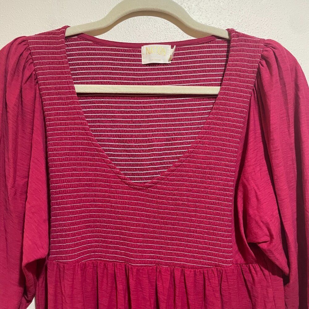 Nation LTD Size S Small Rona Puff Sleeve Smocked Tiered Midi Dress Berry Pink - Picture 5 of 15